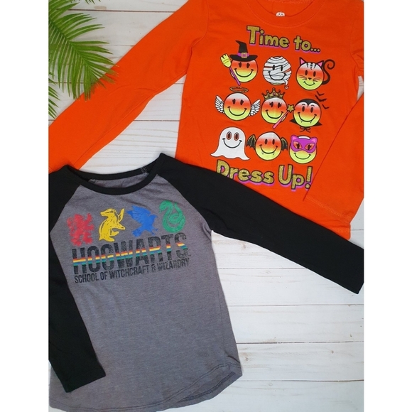 Bundle of 2 Kids Long Sleeve Shirts, Harry Potter Halloween Emojis, Size XS 4/5 - Picture 1 of 11